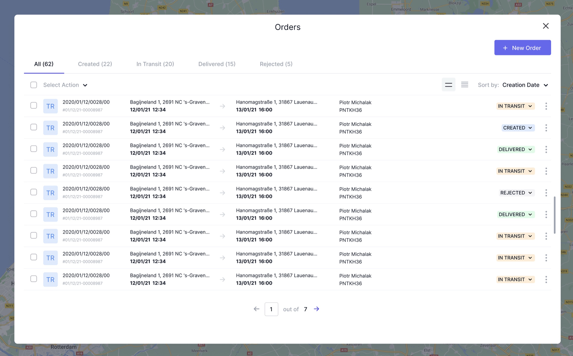 Orders management panel